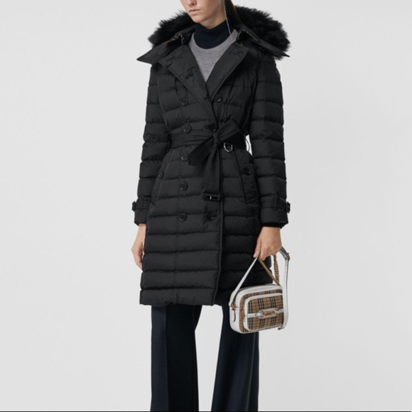 Burberry down fur trim puffer puffy parka coat